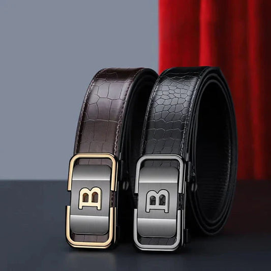 Men's Leather Automatic Buckle Belt _BUY 1 GET 1 FREE (Black & Brown) @ Just Rs.599/-