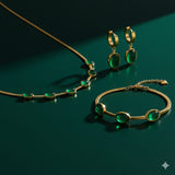 Oval Green Crystal Pendant Necklace & Earing Set With Bracelet